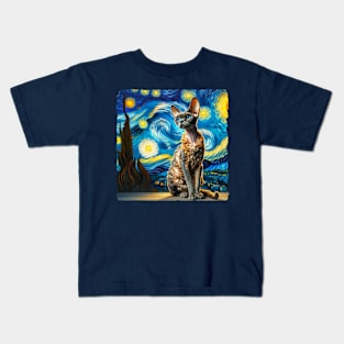 Devon Rex Starry Night Inspired - Artistic Cat Kids T-Shirt